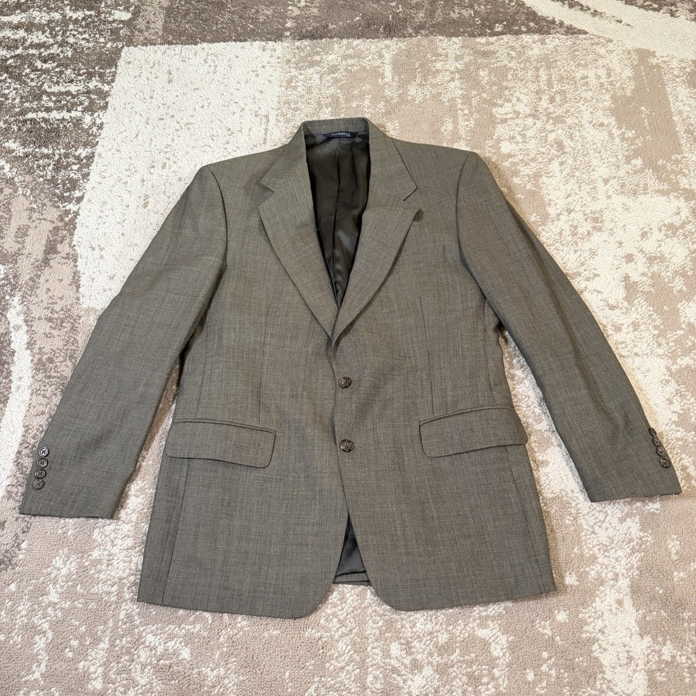 Vintage Burberrys Blazer Mens Wool 40R Gray 2 Button Old Money Classic